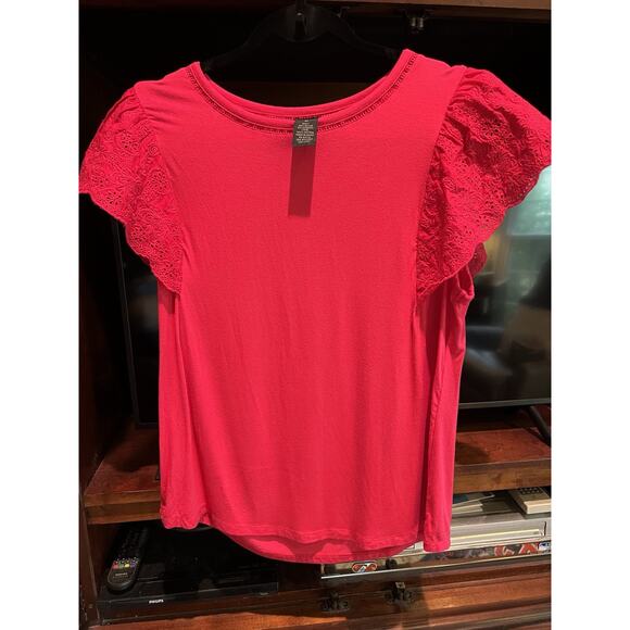 Grace Elements Pink Butterfly Sleeve Eilet Lace Crocheted Ladder Detail Size Med - Picture 3 of 7